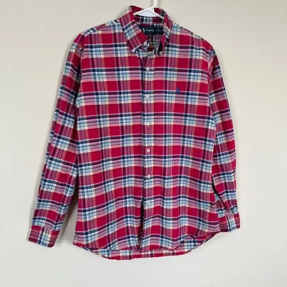Ralph Lauren Plaid Shirt Mens SMALL Custom Fit Preppy Button Down Academic - Picture 3 of 8